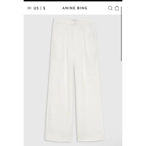 ANINE BING Carrie Pant, Size 6 (28in waist) White Linen Blend - Picture 3 of 8